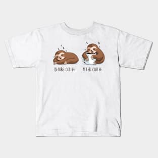 Before and After Coffee (Sloth) Kids T-Shirt